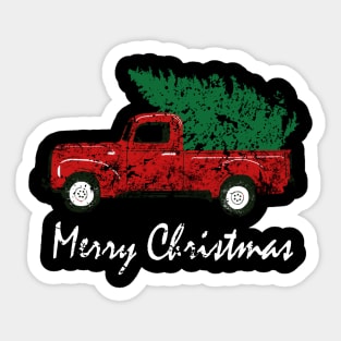 Merry Christmas Retro Vintage Red Truck Sticker
